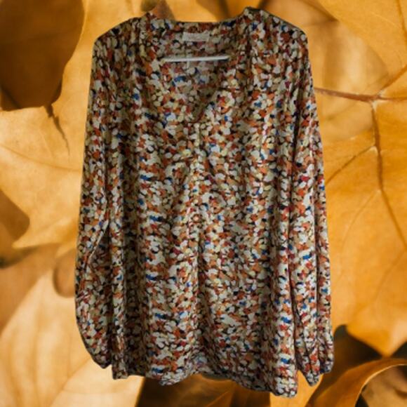 Viln Style Large NWOT long sleeve multi color casual woman's polyester blouse. - Picture 1 of 1